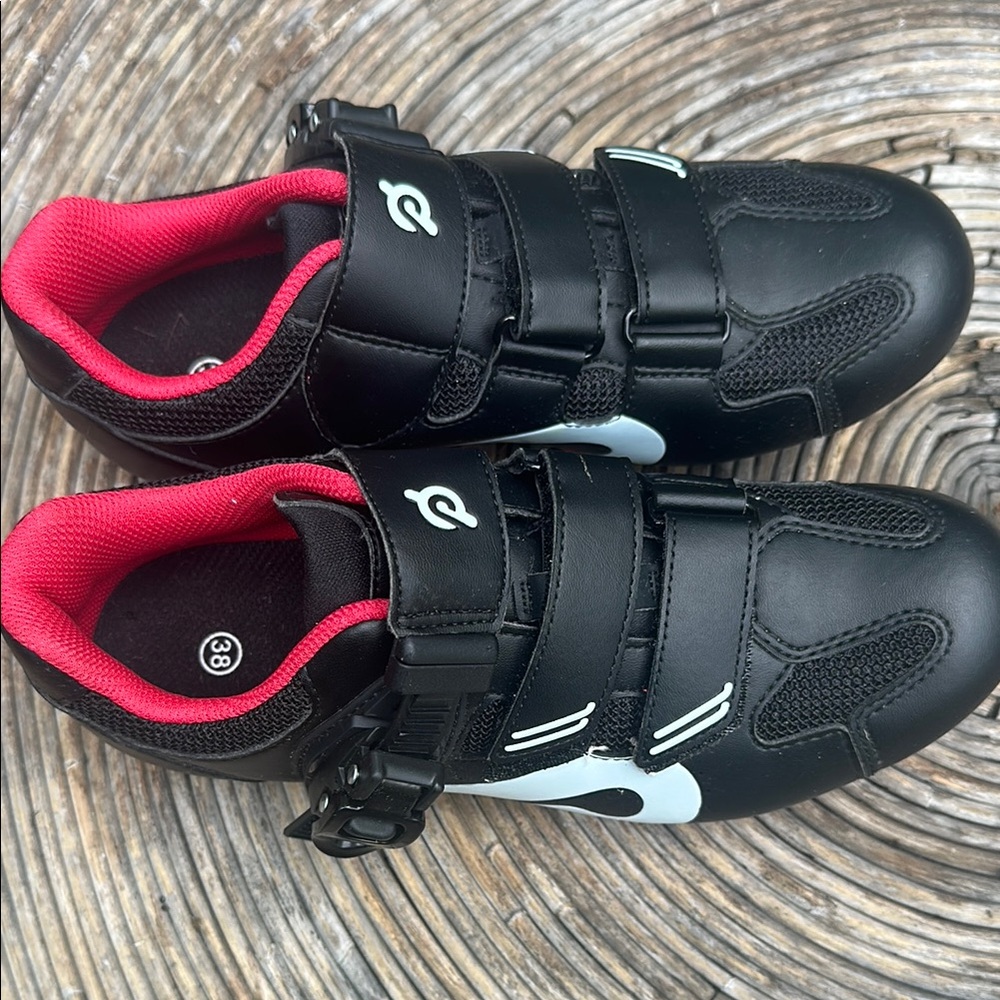 Peloton Black and Red Athletic Cycling Shoes with Velcro Straps